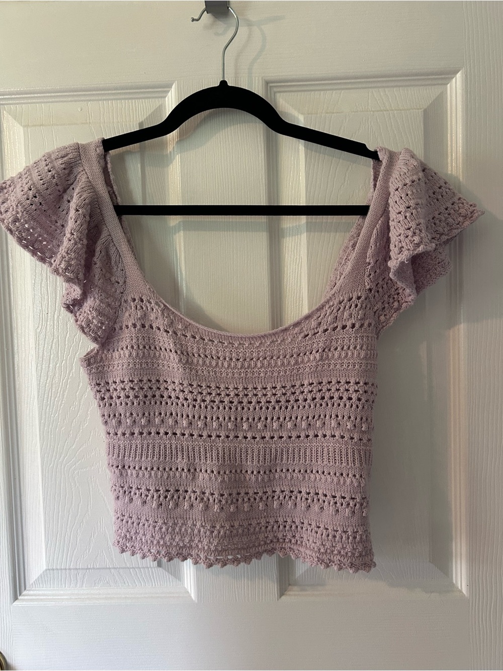 Sincerely Jules Lavender Crochet Flutter Sleeve Crop Top